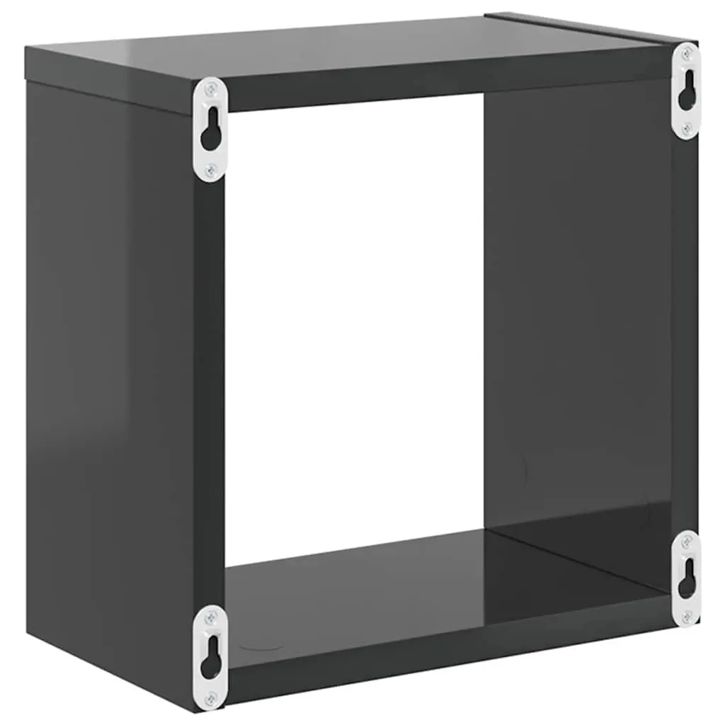 Wall Cube Shelves 2 pcs Grey Floating Storage Display Organizer 26x15x26 cm