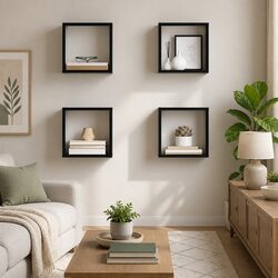 Wall Cube Shelves 4 Pieces Grey Floating Storage Display Home Decor Organizer