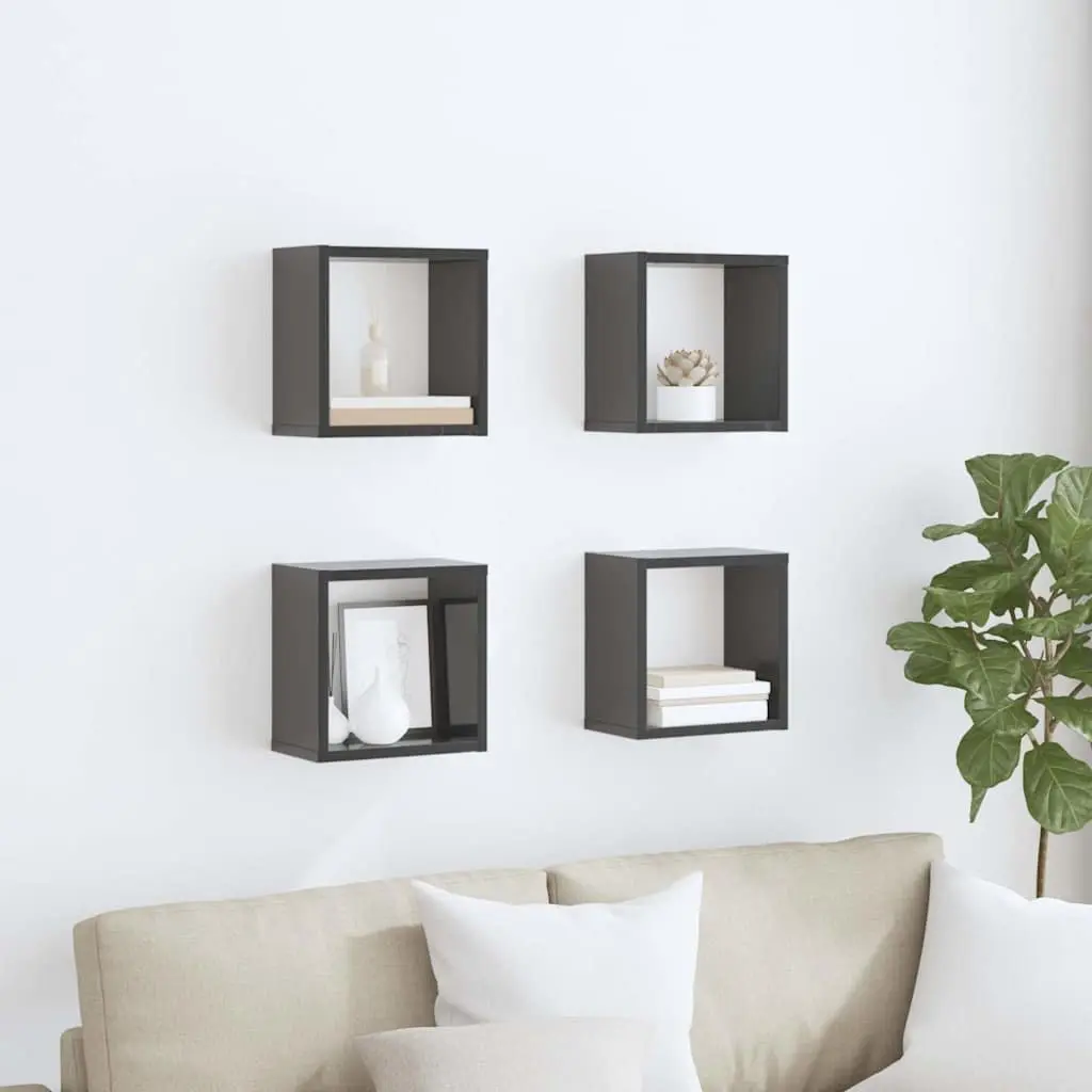 Wall Cube Shelves 4 Pieces Grey Floating Storage Display Home Decor Organizer