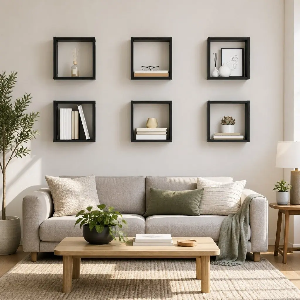 Wall Cube Shelves 6 Pieces Grey Floating Storage Display Organizer Set