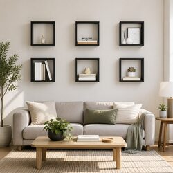 Grey Floating Cube Shelves - 6-Piece Organizer Set