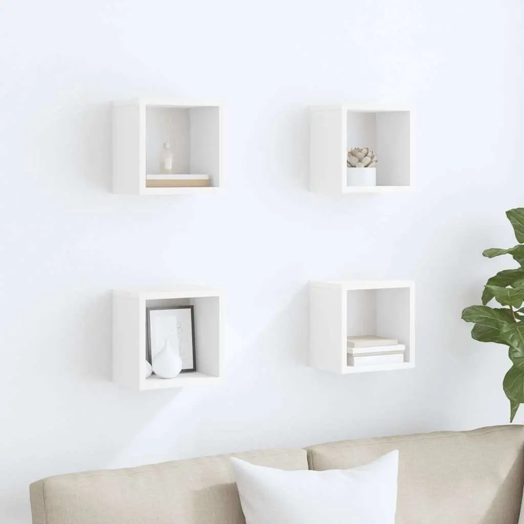 Floating Storage Organiser Wall Cube Shelves Set White 4 Pieces 22x15x22cm Home Decor