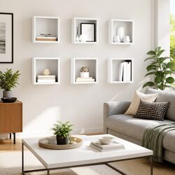 Wall Cube Shelves 6 Pieces White Floating Storage Display Hanging Organiser Set