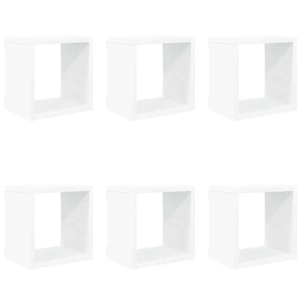Set of 6 White Floating Wall Cube Shelves