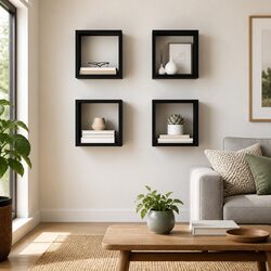 Wall Cube Shelves 4 Pieces Black Floating Storage Display Hanging Organizer