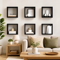 Durable Black Floating Wall Cube Shelves Set of 6