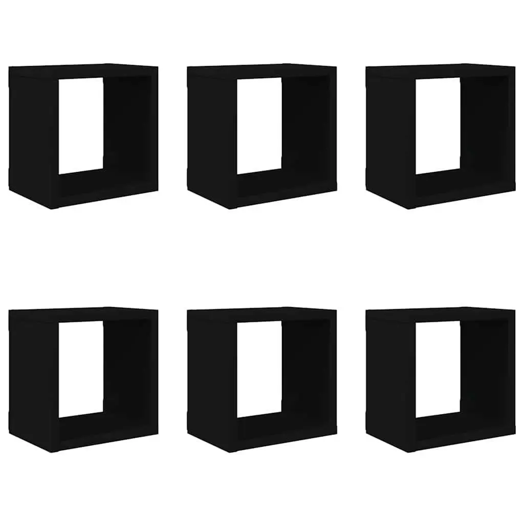 Black Floating Wall Cube Shelves Set of 6