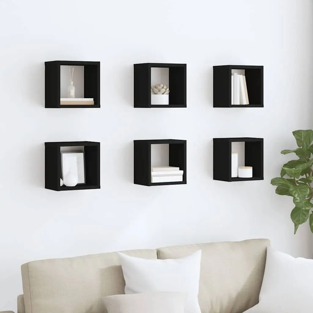 Black Floating Wall Cube Shelves Set of 6