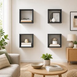 Wall Cube Shelves Set 4 Pieces Grey Floating Storage Display Home Organiser
