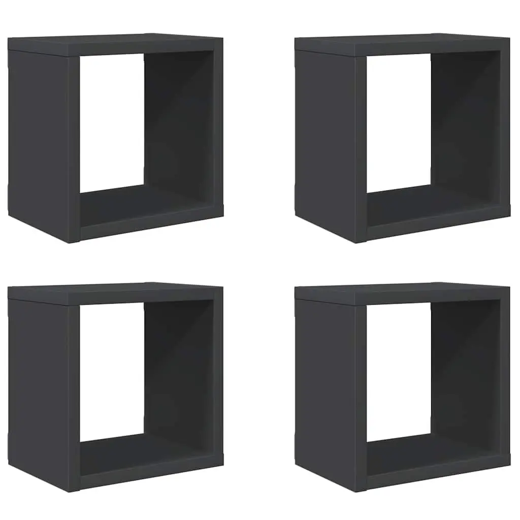 4-Piece Grey Floating Wall Cube Shelf Set for Storage