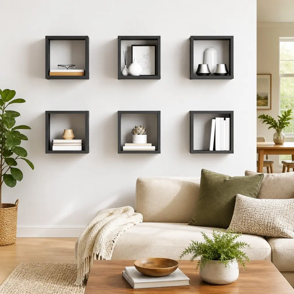 Grey Floating Cube Shelves 6 Piece Set