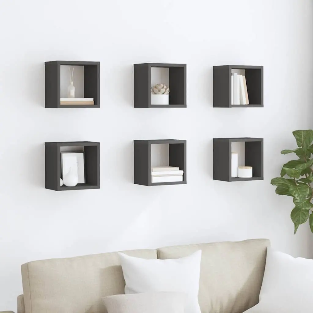 Grey Floating Cube Shelves 6 Piece Set