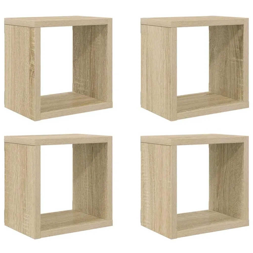 Wall Cube Shelves 4 Piece Set Brown Floating Storage Display Home Decor