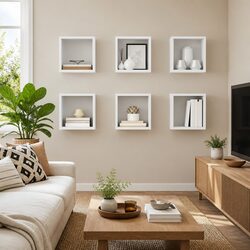 Durable White Floating Cube Shelves Set of 6