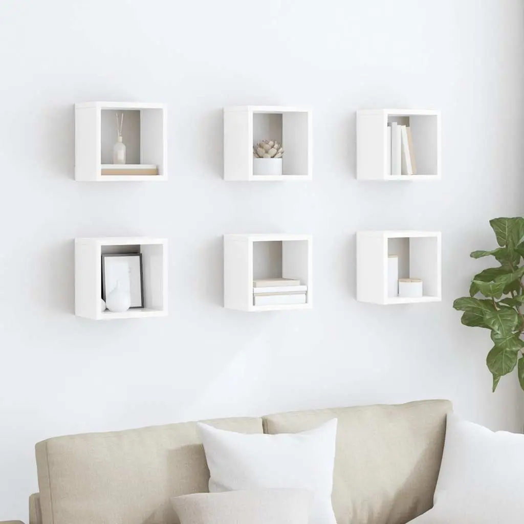 White Floating Cube Shelves Set of 6