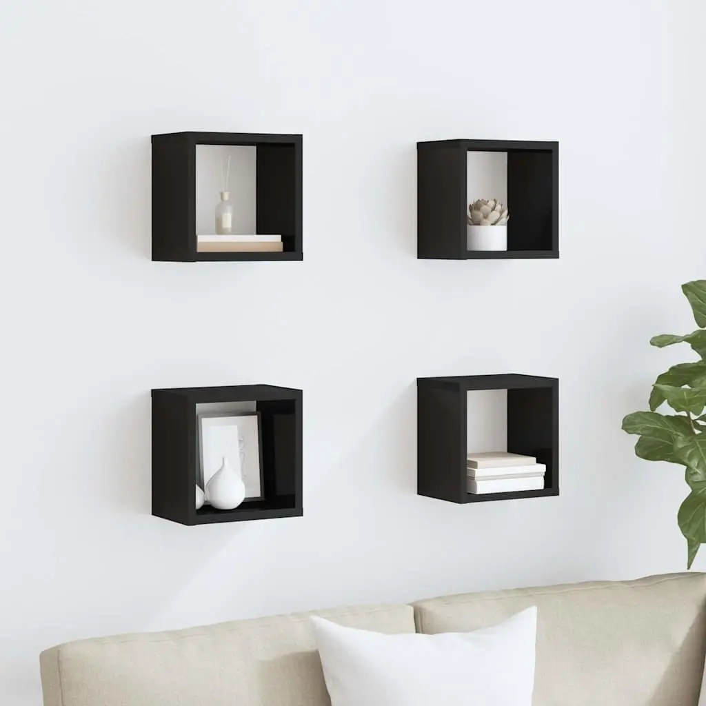 Wall Cube Shelves 4 Pcs Floating Storage Display Black Hanging Organizer Set