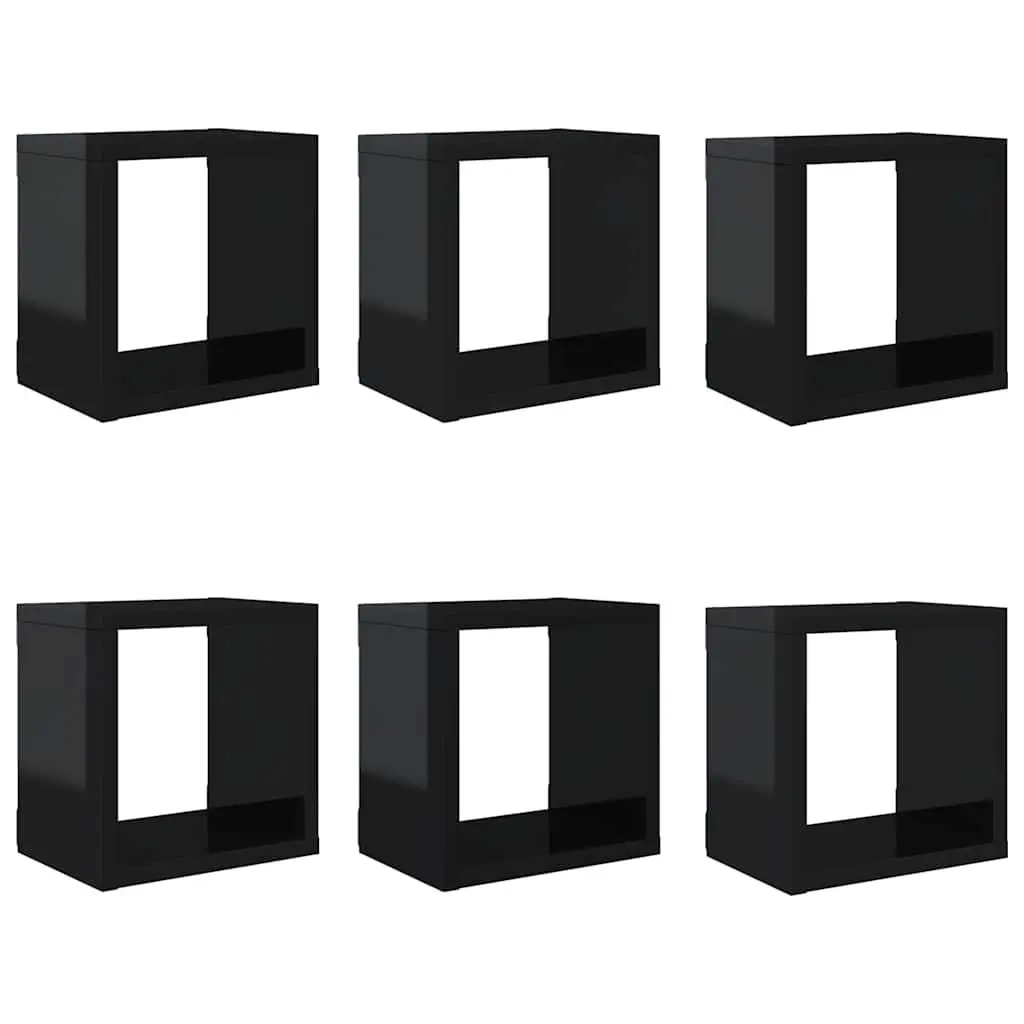 Wall Cube Shelves 6 Pieces Black Floating Storage Display Organiser Home Decor