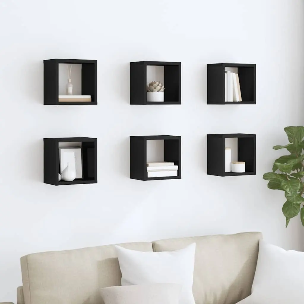 Wall Cube Shelves 6 Pieces Black Floating Storage Display Organiser Home Decor
