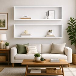Sturdy White Wall Cube Shelves Set of 2, 100x15x30 cm
