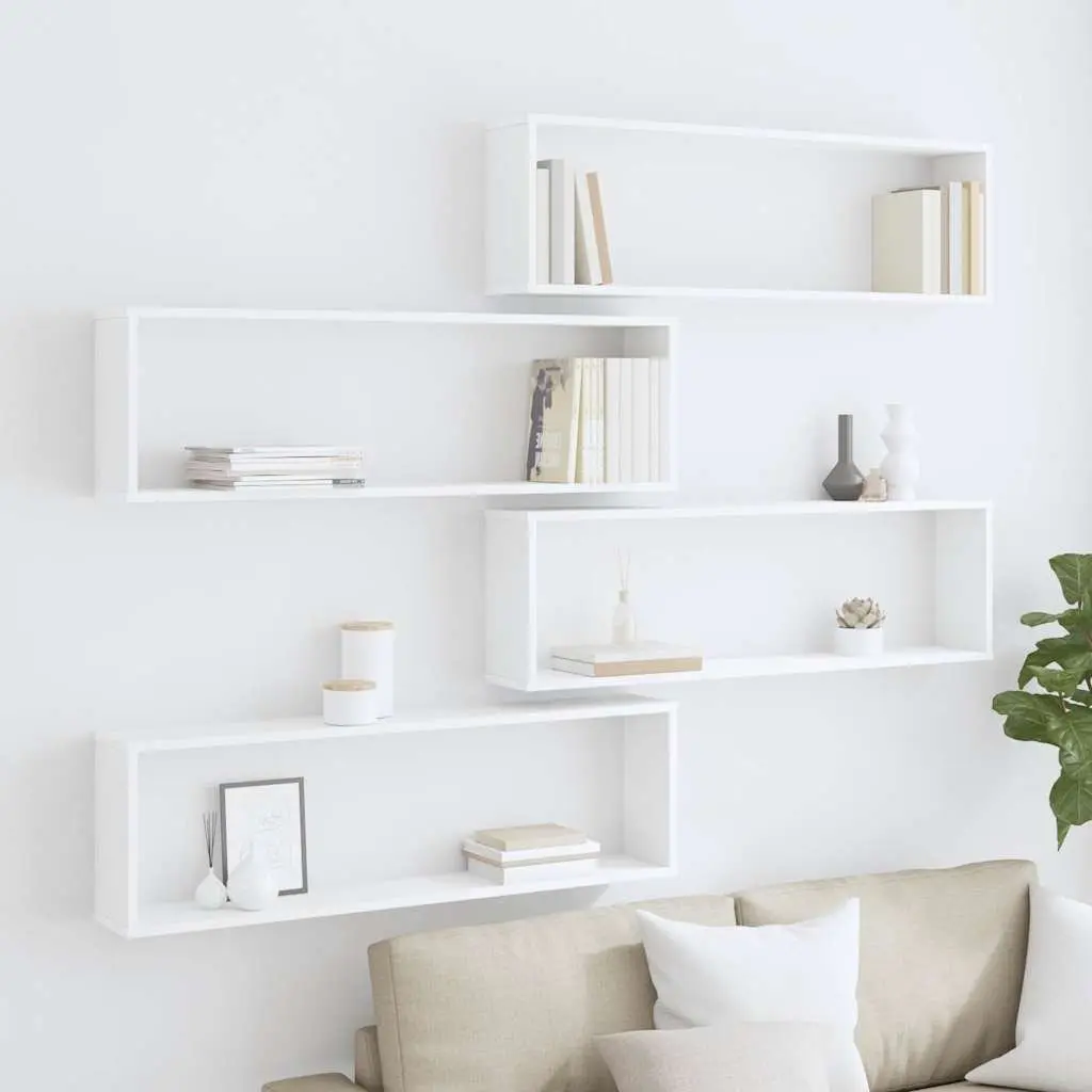 Wall Cube Shelves Engineered Wood 100 x 15 x 30 cm White 4 Piece