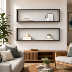 Durable Grey Wall Cube Shelves 2 pc Storage Set
