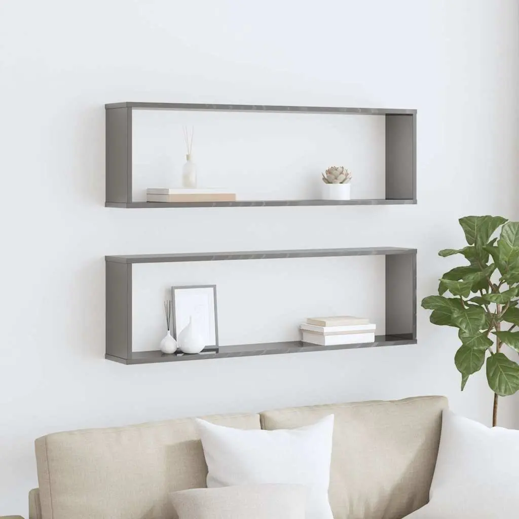 Wall Cube Shelves Engineered Wood 100x15x30 cm Grey 2 Piece Display Storage Floating Shelving Unit