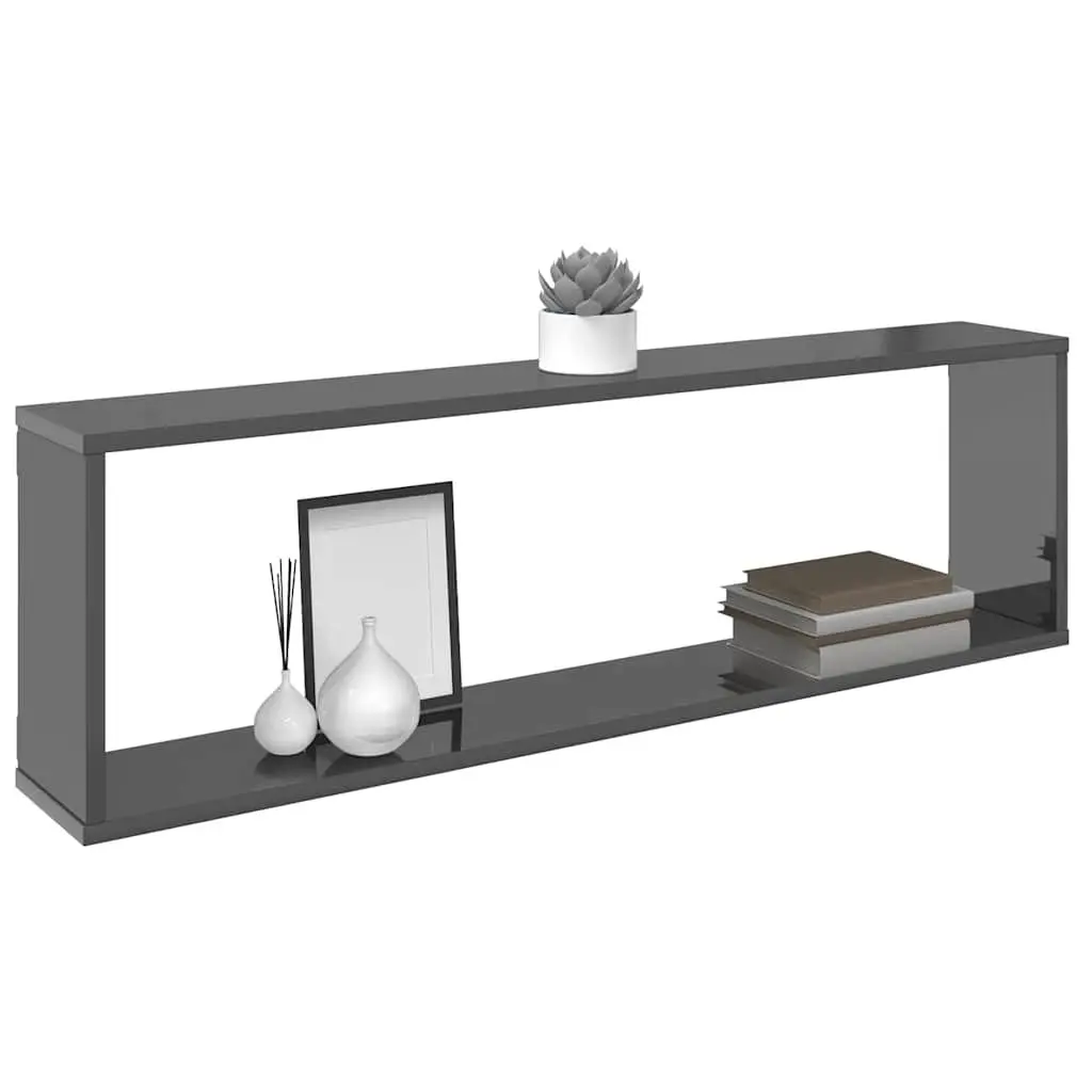 Wall Cube Shelves 4 pcs High Gloss Grey Floating Storage Display Organiser