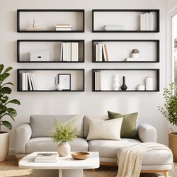 Grey Floating Wall Cube Shelves 6-Piece Set for Storage