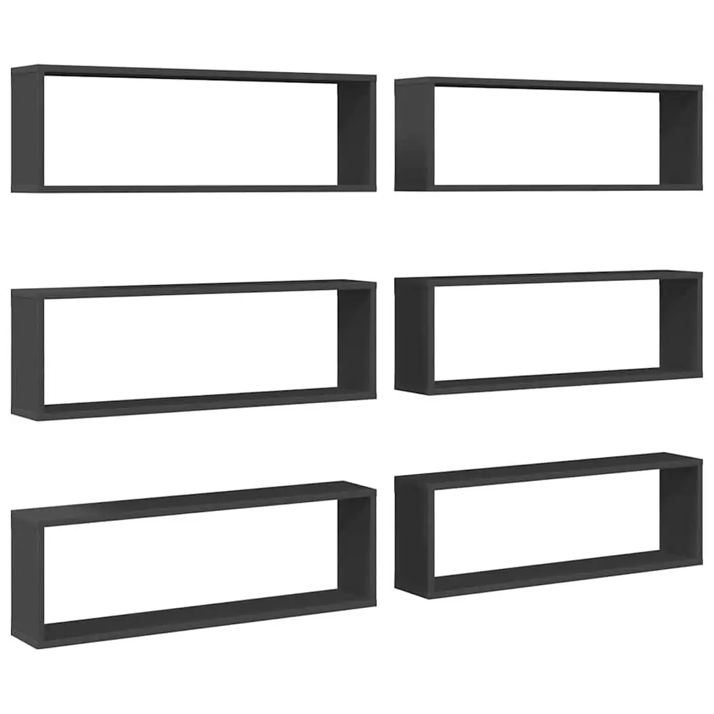 Grey Floating Wall Cube Shelves 6-Piece Set for Storage