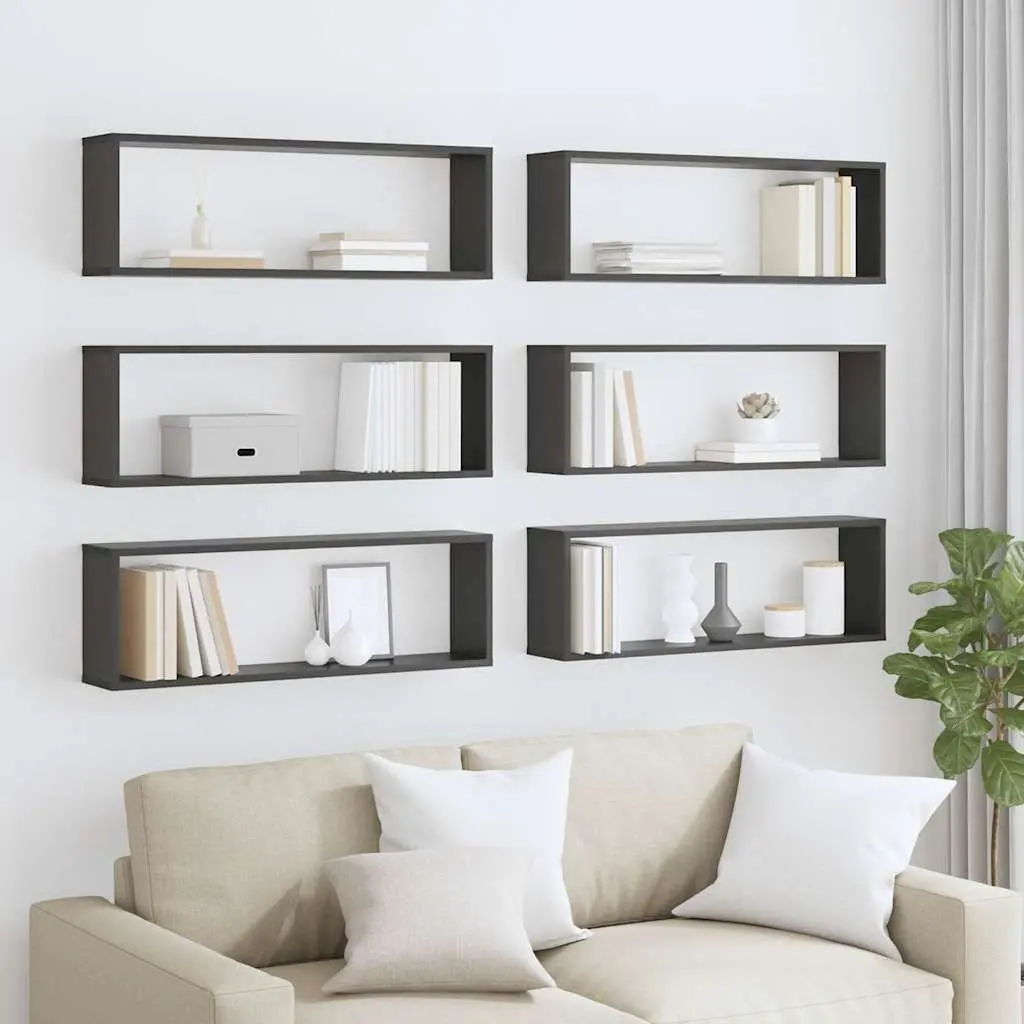 Grey Floating Wall Cube Shelves 6-Piece Set for Storage