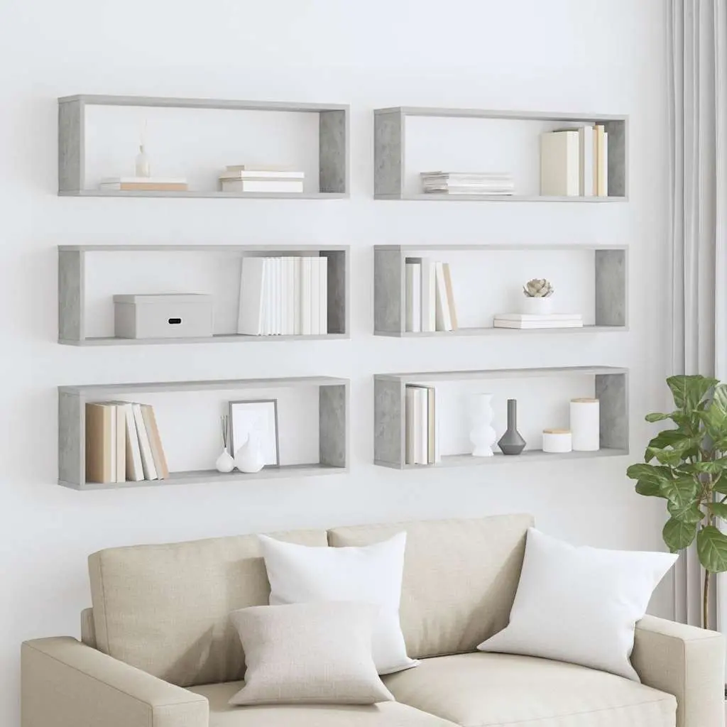 Wall Cube Shelves Engineered Wood 80 x 15 x 26.5 cm Grey Set 6
