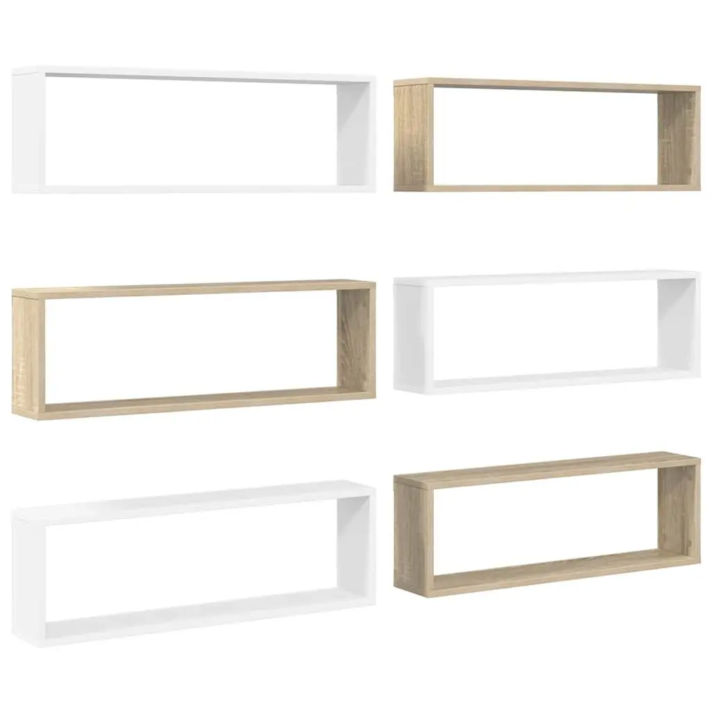 Cube Shelves Engineered Wood 80 x 15 x 26.5 cm White Sonoma Oak 6 Piece Set