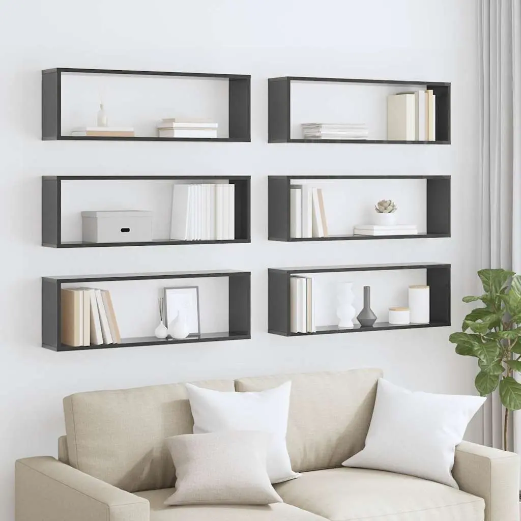 Wall Cube Shelves Engineered Wood 80 x 15 x 26.5 cm Grey 6 Piece Storage Display Floating Shelving Unit