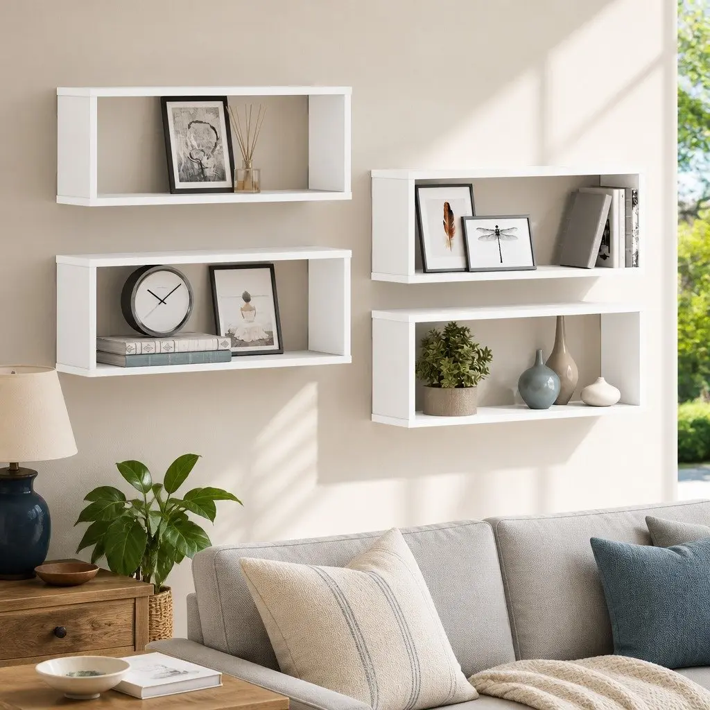Wall Cube Shelves Engineered Wood 60 x 15 x 23 cm White 4 Piece