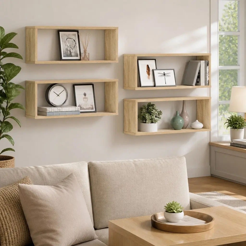 Wall Cube Shelves Engineered Wood 60W x 15D x 23H cm Brown