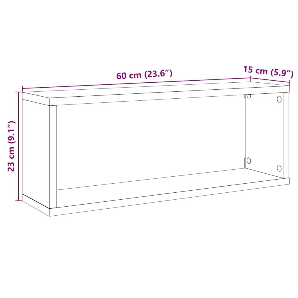 Wall Cube Shelves Engineered Wood 60W x 15D x 23H cm Brown