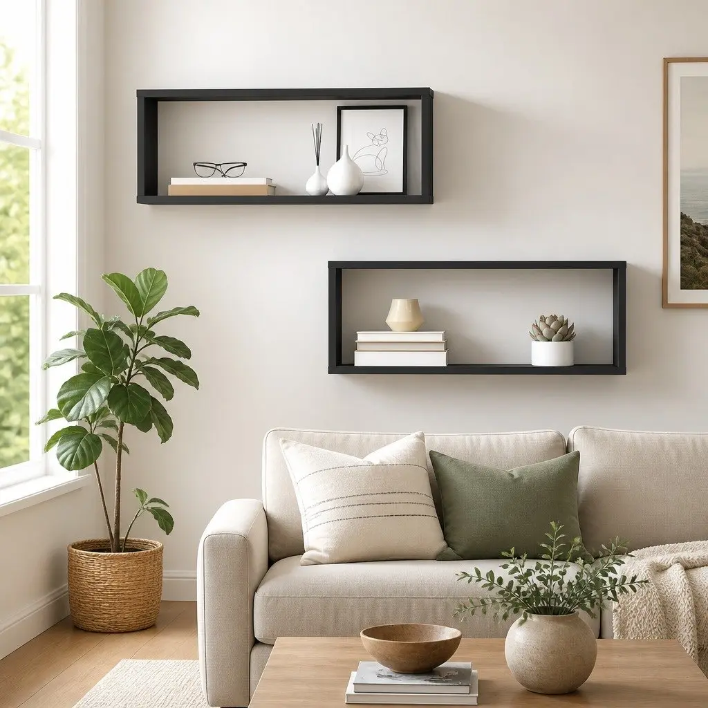 Wall Cube Shelves Grey Floating Storage Display Set of 2 Engineered Wood