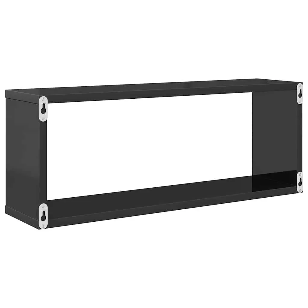 Wall Cube Shelves Grey Floating Storage Display Set of 2 Engineered Wood