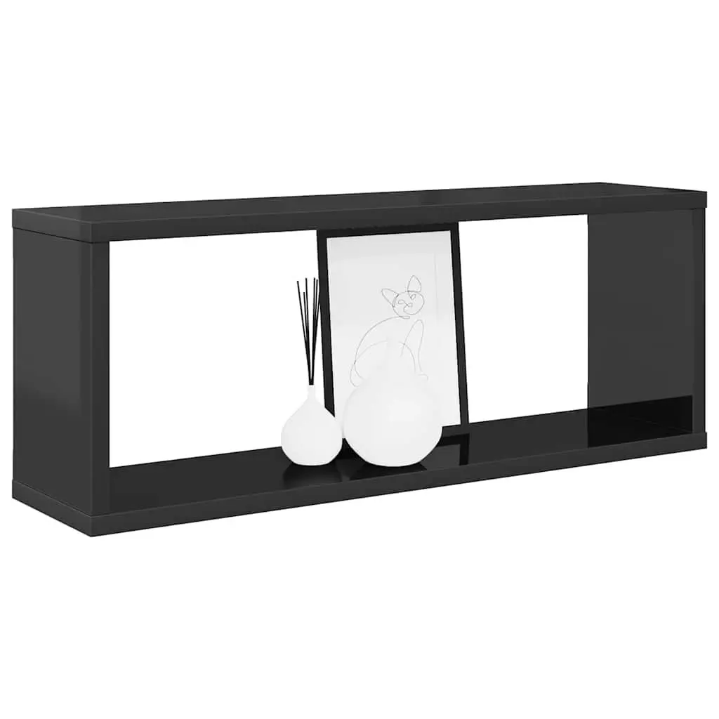 Wall Cube Shelves Grey Floating Storage Display Set of 2 Engineered Wood