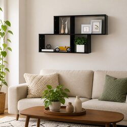 Black Floating Wall Shelf for Storage and Display
