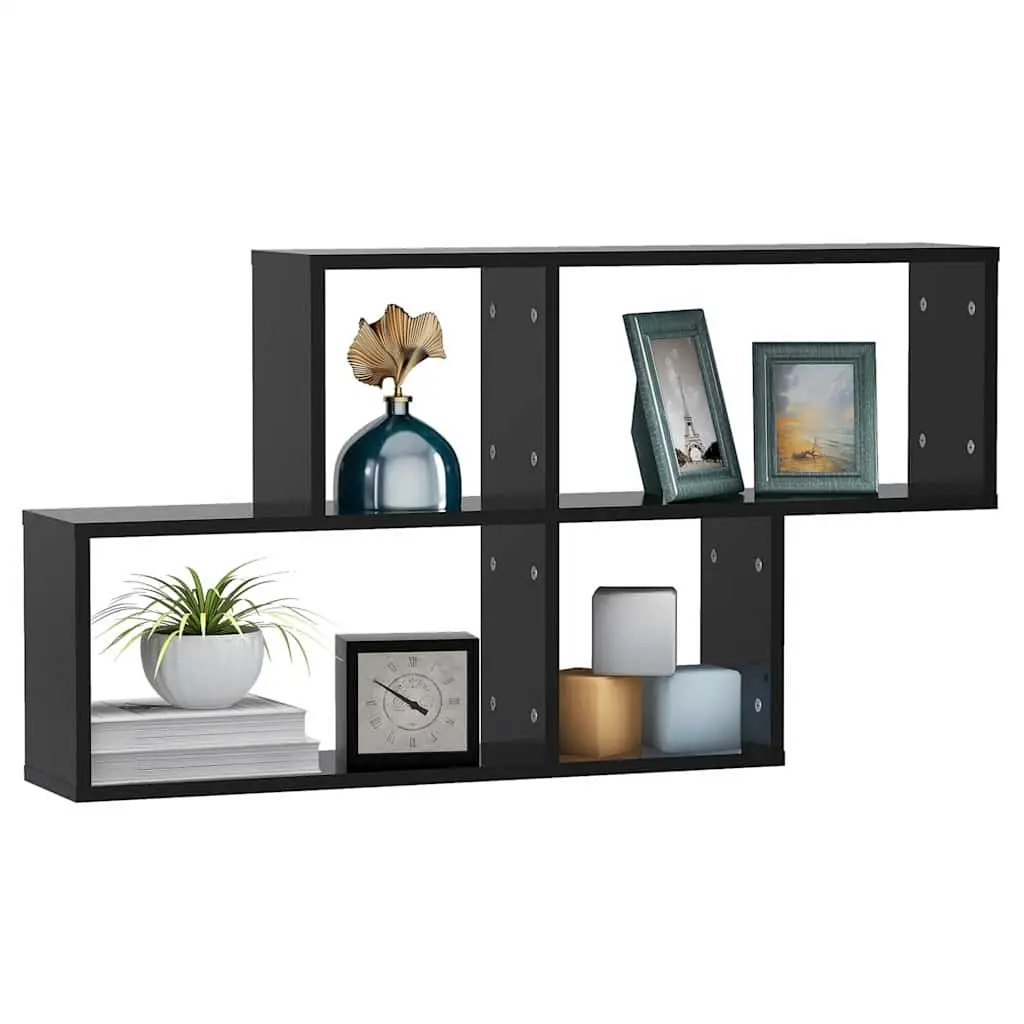 Black Floating Wall Shelf for Storage and Display