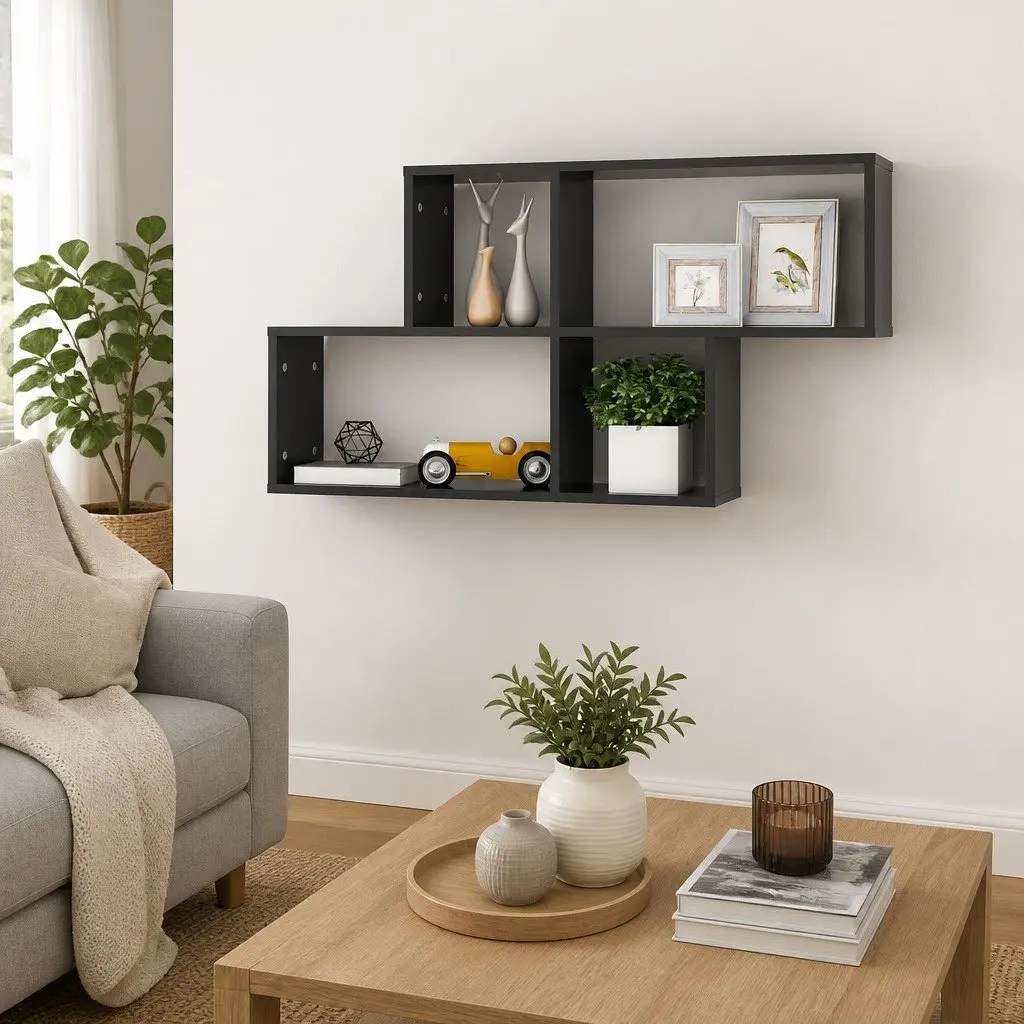 Grey Floating Wall Shelf for Displaying Decor