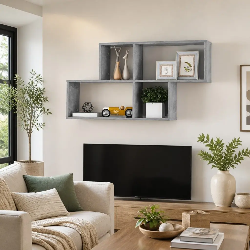Wall Shelf Engineered Wood 100x18x53cm Concrete Grey Display Storage Organizer
