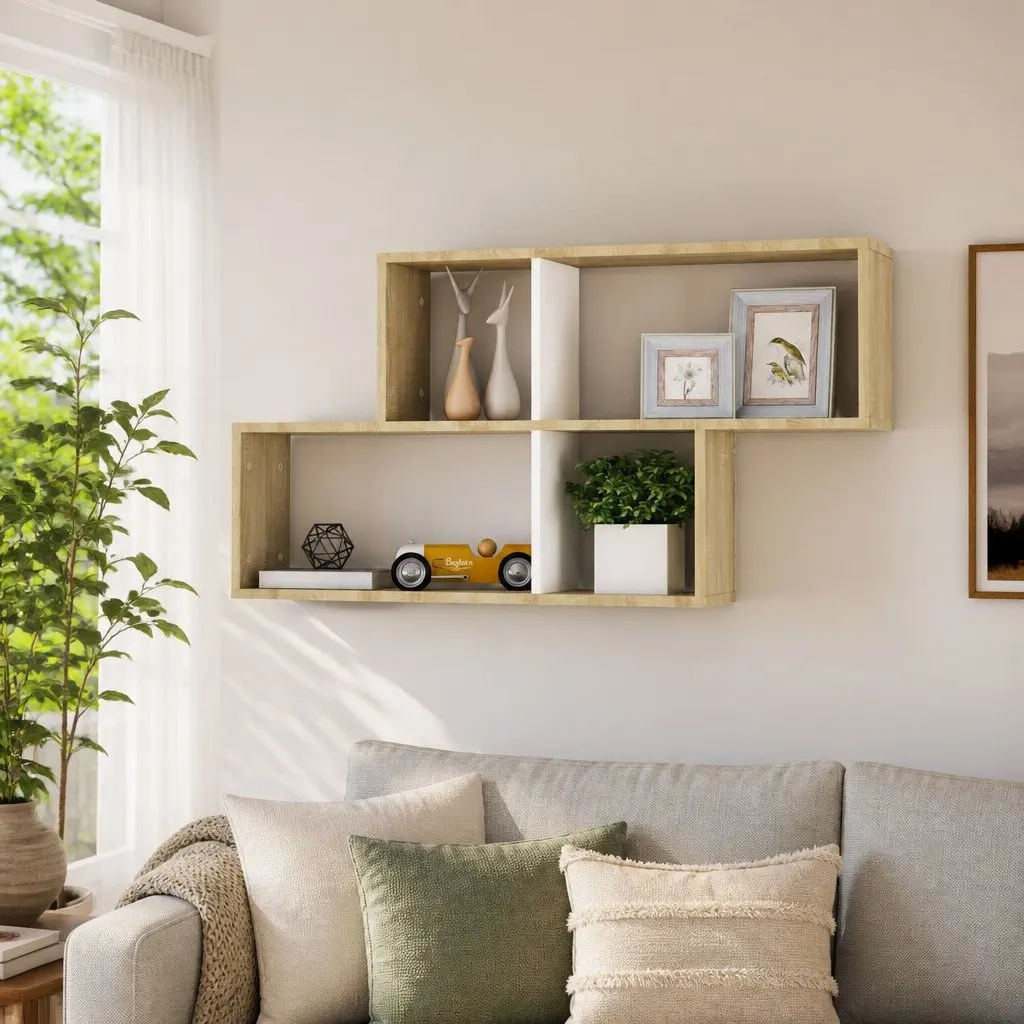 Cube Display Storage Wall Shelf in White Sonoma Oak