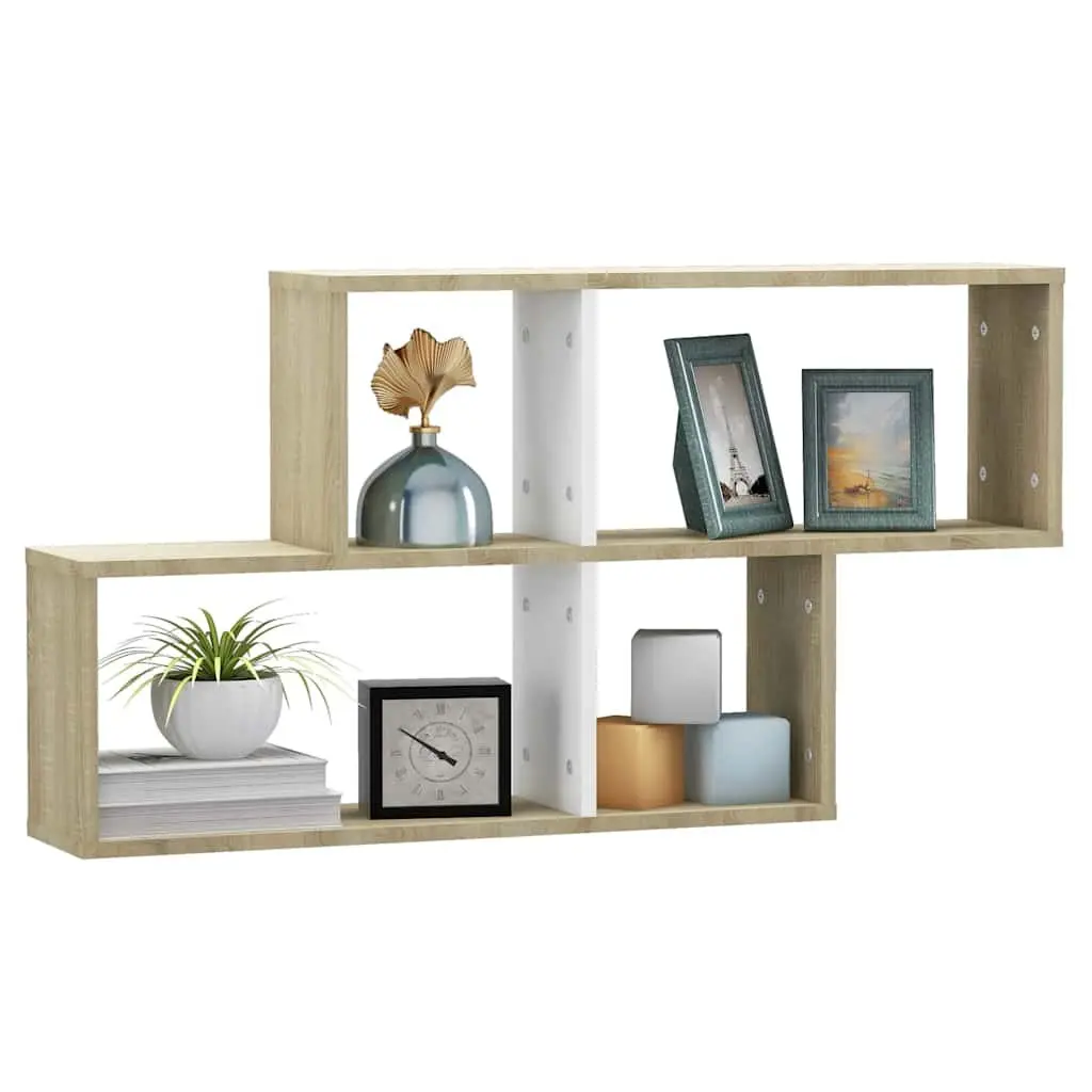 Cube Display Storage Wall Shelf in White Sonoma Oak