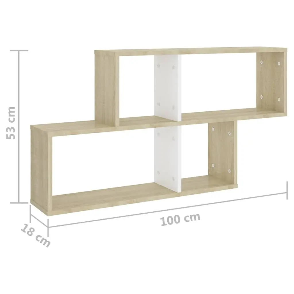 Cube Display Storage Wall Shelf in White Sonoma Oak