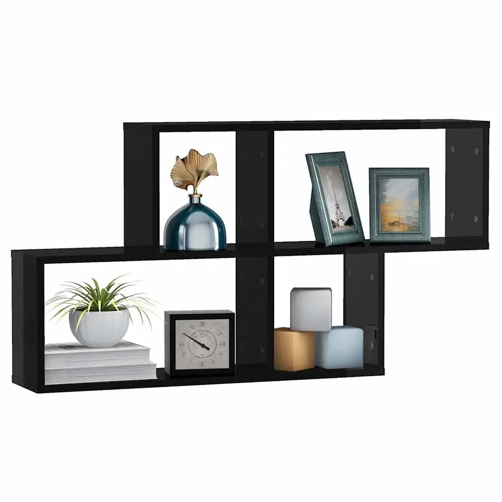 Wall Shelf Black High Gloss Display Cube Floating Storage Shelving Unit