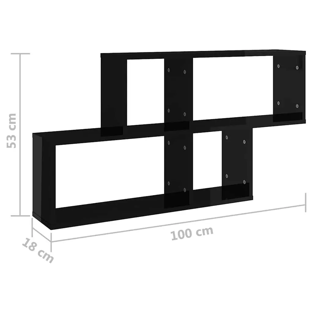 Wall Shelf Black High Gloss Display Cube Floating Storage Shelving Unit
