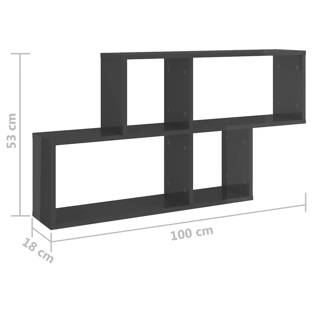 Wall Shelf Grey High Gloss Display Unit Floating Cube Storage Shelving Decor