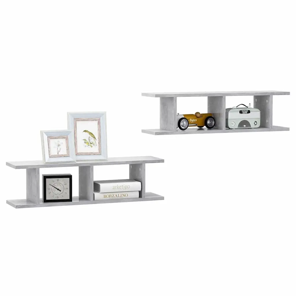 Wall Shelves 2 pcs Grey Floating Display Storage Cube Shelving Unit 75x18x20cm